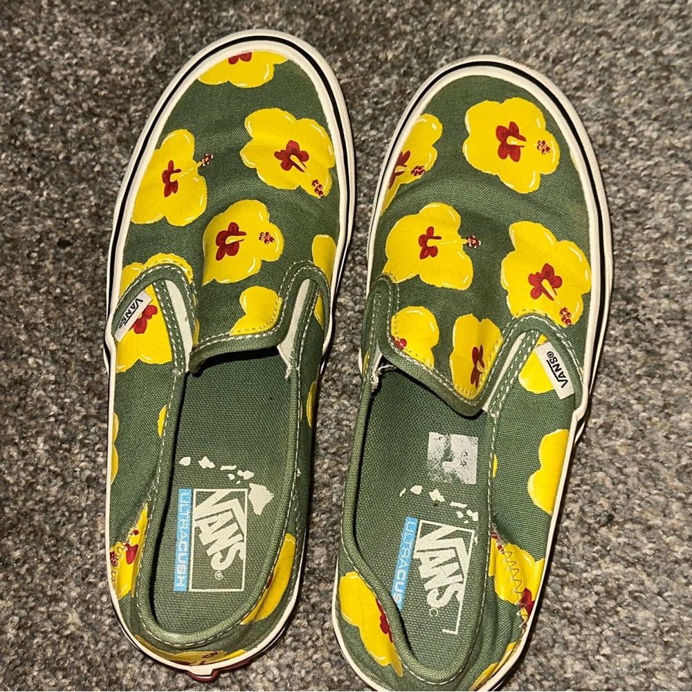Vans Hawaii Slip-On Shoes - Green and Yellow Floral